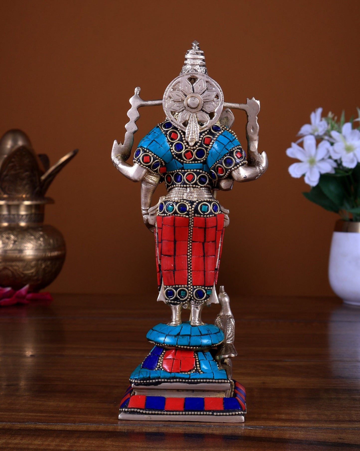 Pure Brass Murugan Swamy Idol 8 inch with Stonework - Budhshiv.com