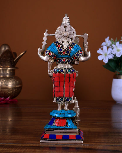 Pure Brass Murugan Swamy Idol 8 inch with Stonework - Budhshiv.com