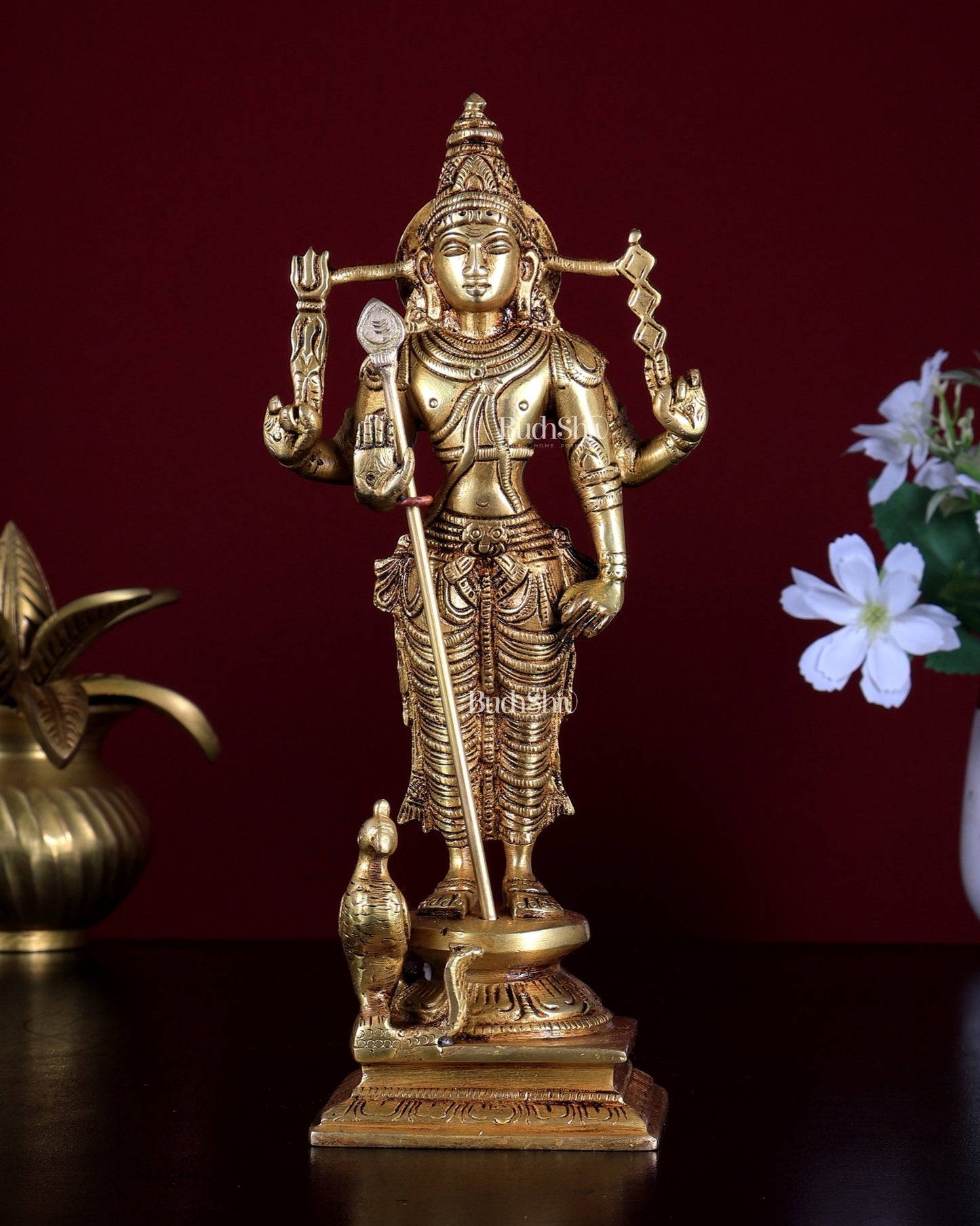 Pure Brass Murugan Swamy Idol 8 inch - Budhshiv.com