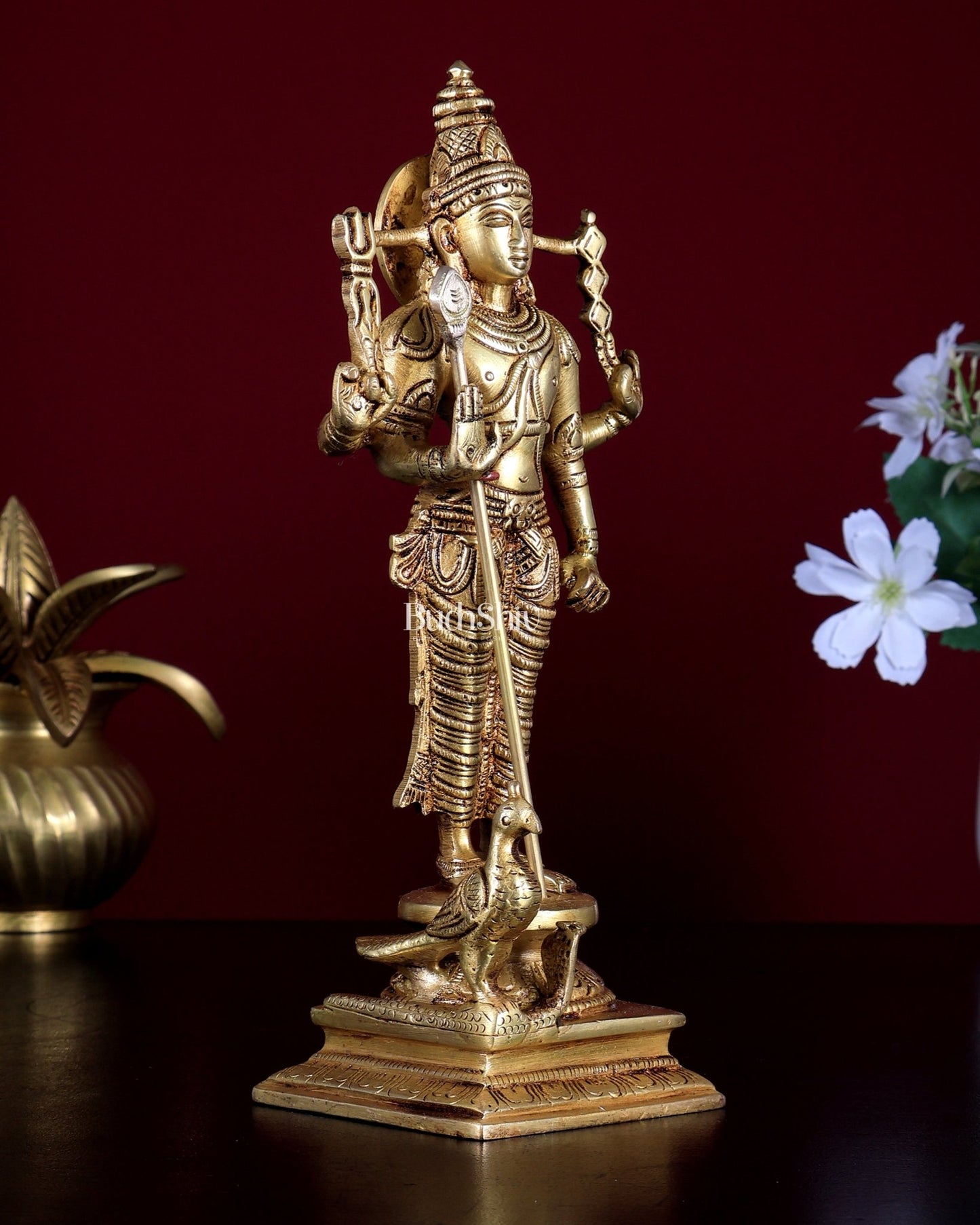 Pure Brass Murugan Swamy Idol 8 inch - Budhshiv.com