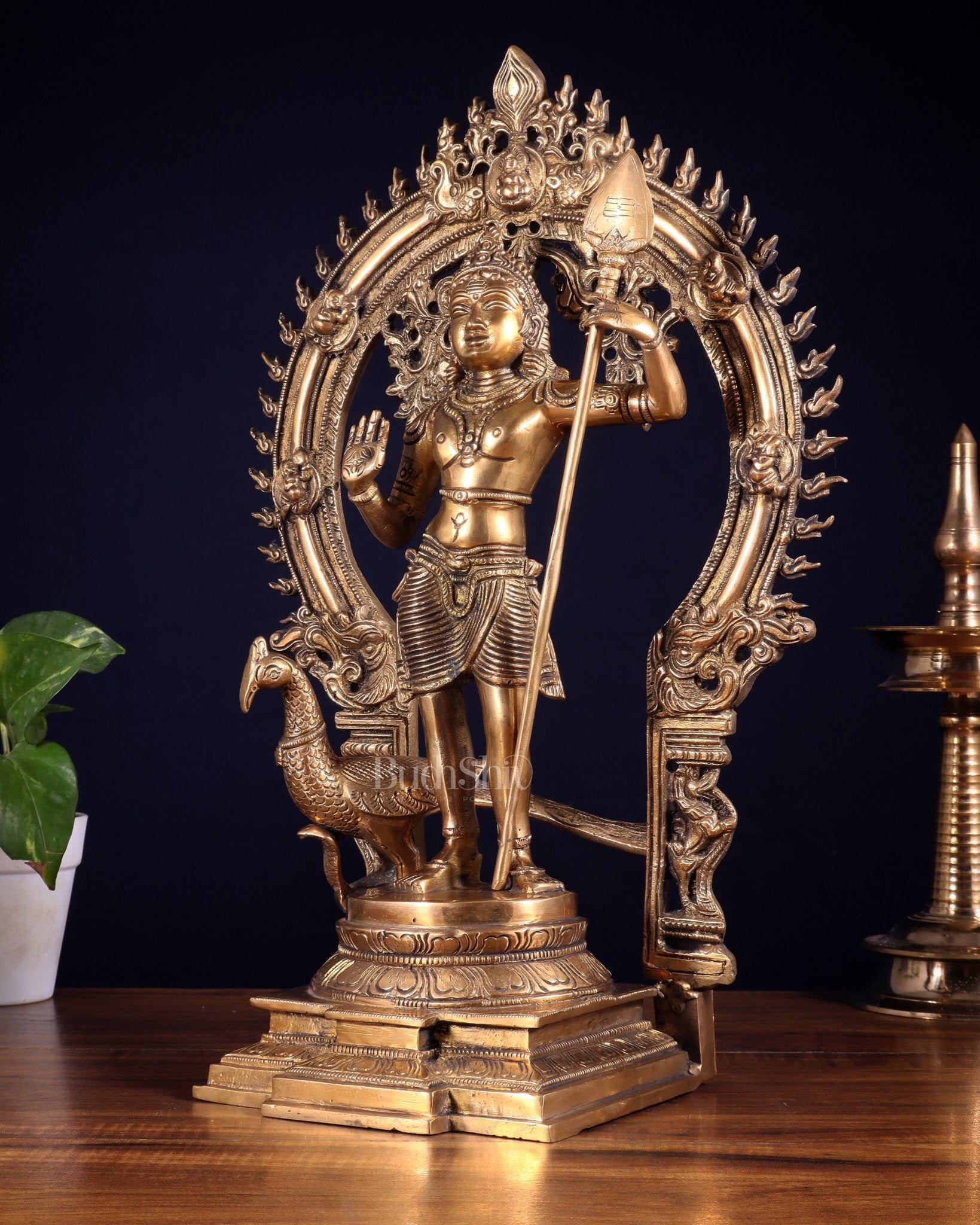 Pure Brass Murugan swamy Kartikeya Idol 16.5 inch - Budhshiv.com