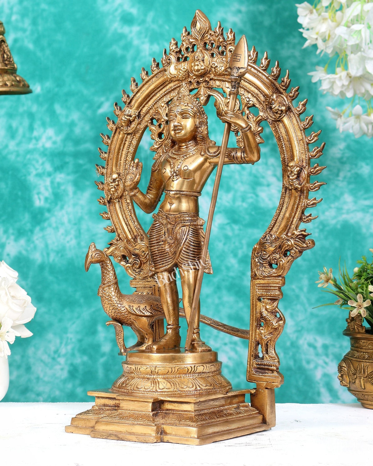 Pure Brass Murugan swamy Kartikeya Idol 16.5 inch - Budhshiv.com