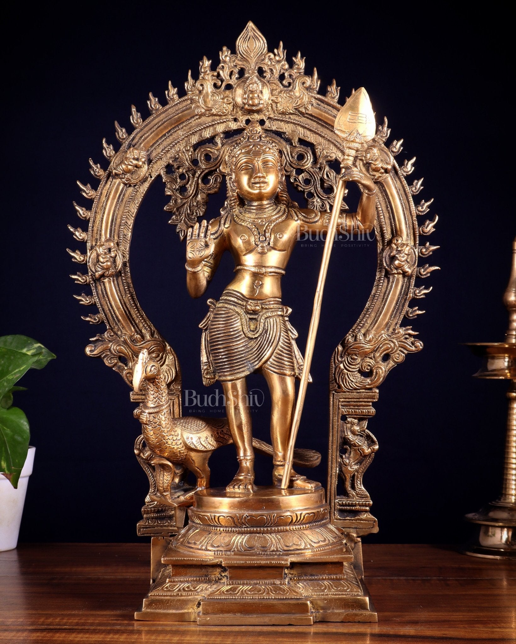 Pure Brass Murugan swamy Kartikeya Idol 16.5 inch - Budhshiv.com