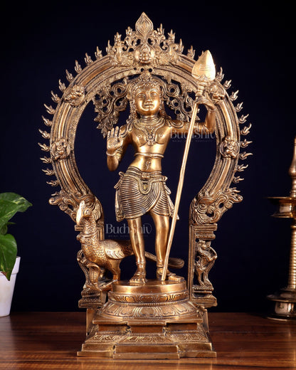 Pure Brass Murugan swamy Kartikeya Idol 16.5 inch - Budhshiv.com