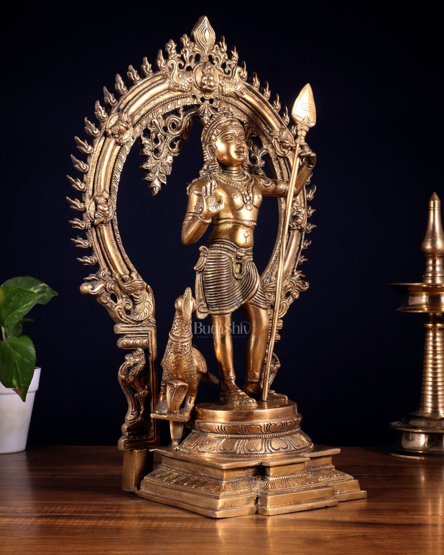 Pure Brass Murugan swamy Kartikeya Idol 16.5 inch - Budhshiv.com