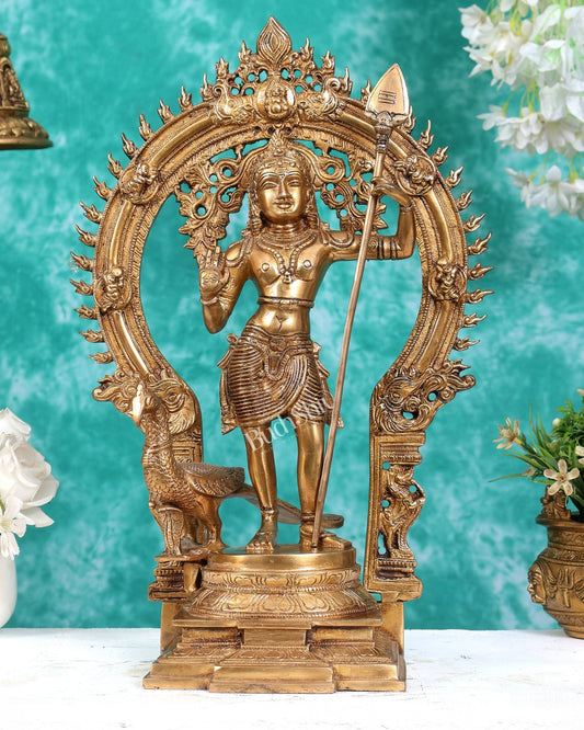 Pure Brass Murugan swamy Kartikeya Idol 16.5 inch - Budhshiv.com