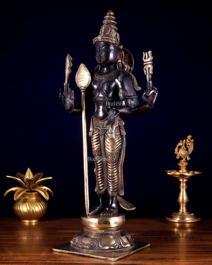 Pure Brass Murugan Swamy / Kartikeya Statue – Black & Gold Finish 18 inch - Budhshiv.com