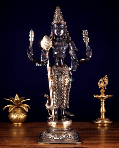 Pure Brass Murugan Swamy / Kartikeya Statue – Black & Gold Finish 18 inch - Budhshiv.com