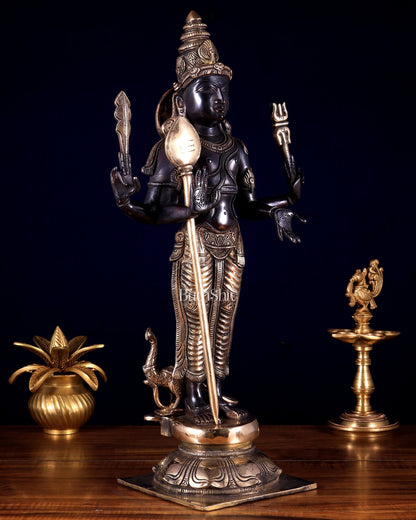 Pure Brass Murugan Swamy / Kartikeya Statue – Black & Gold Finish 18 inch - Budhshiv.com