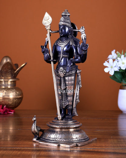 Pure Brass Murugan Swamy Statue 10.5 inch black finish - Budhshiv.com