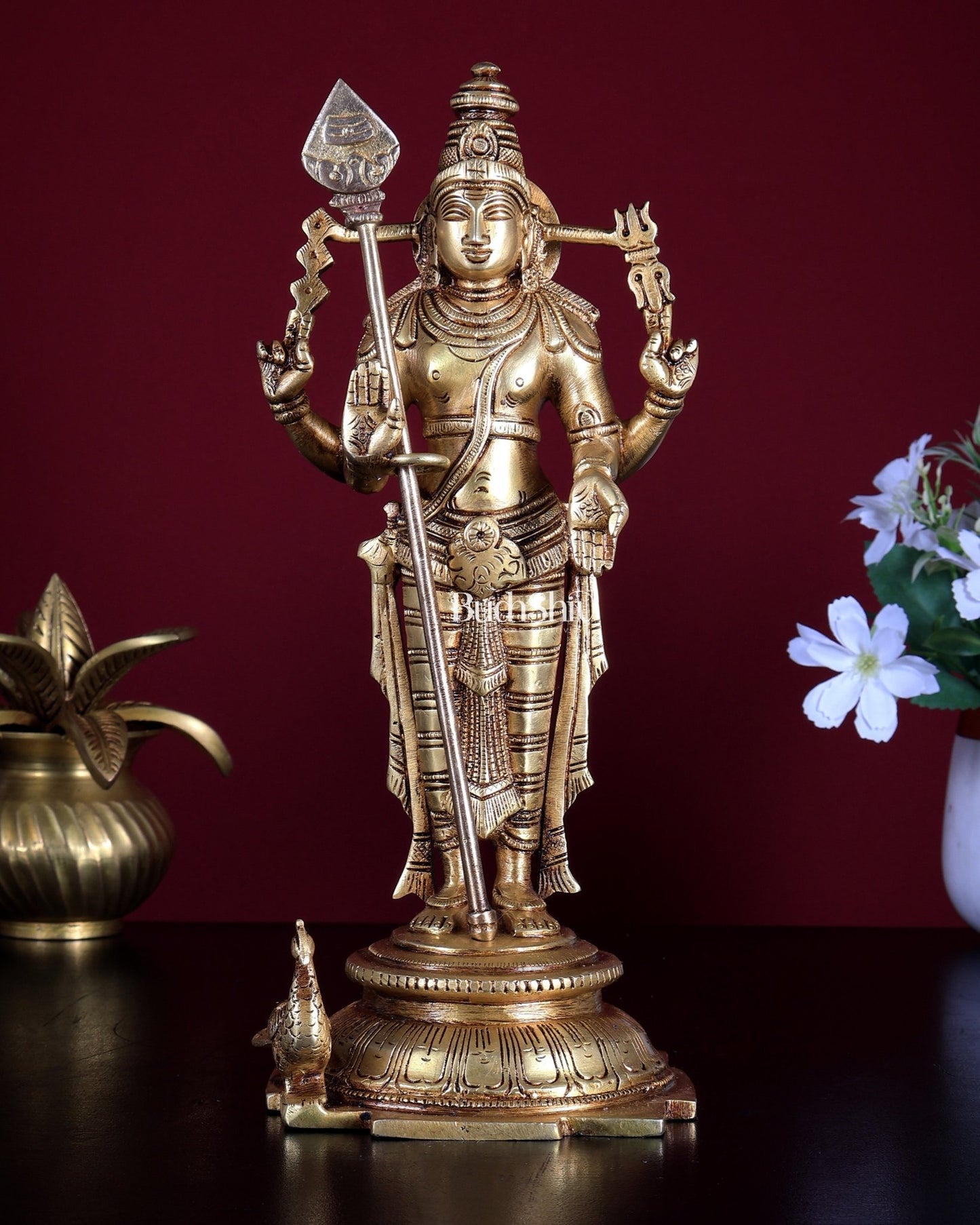 Pure Brass Murugan Swamy Statue 10.5 inch - Budhshiv.com