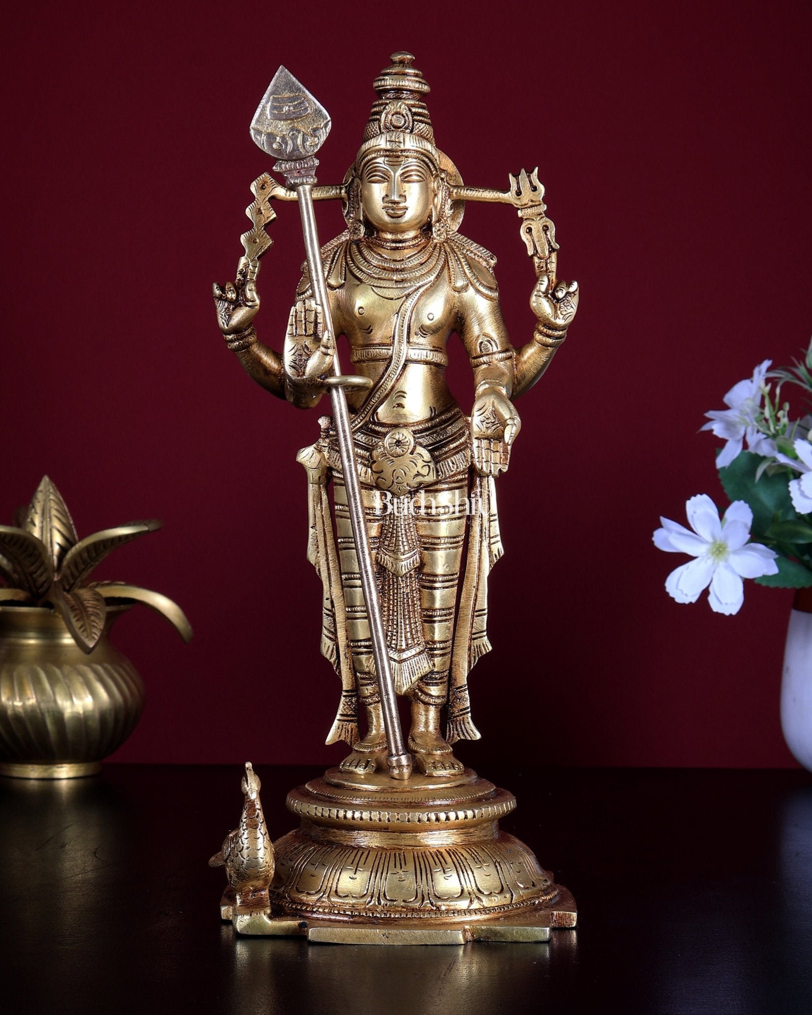 Pure Brass Murugan Swamy Statue 10.5 inch - Budhshiv.com