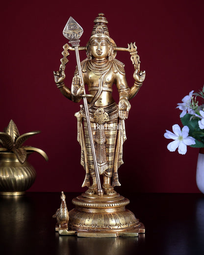 Pure Brass Murugan Swamy Statue 10.5 inch - Budhshiv.com