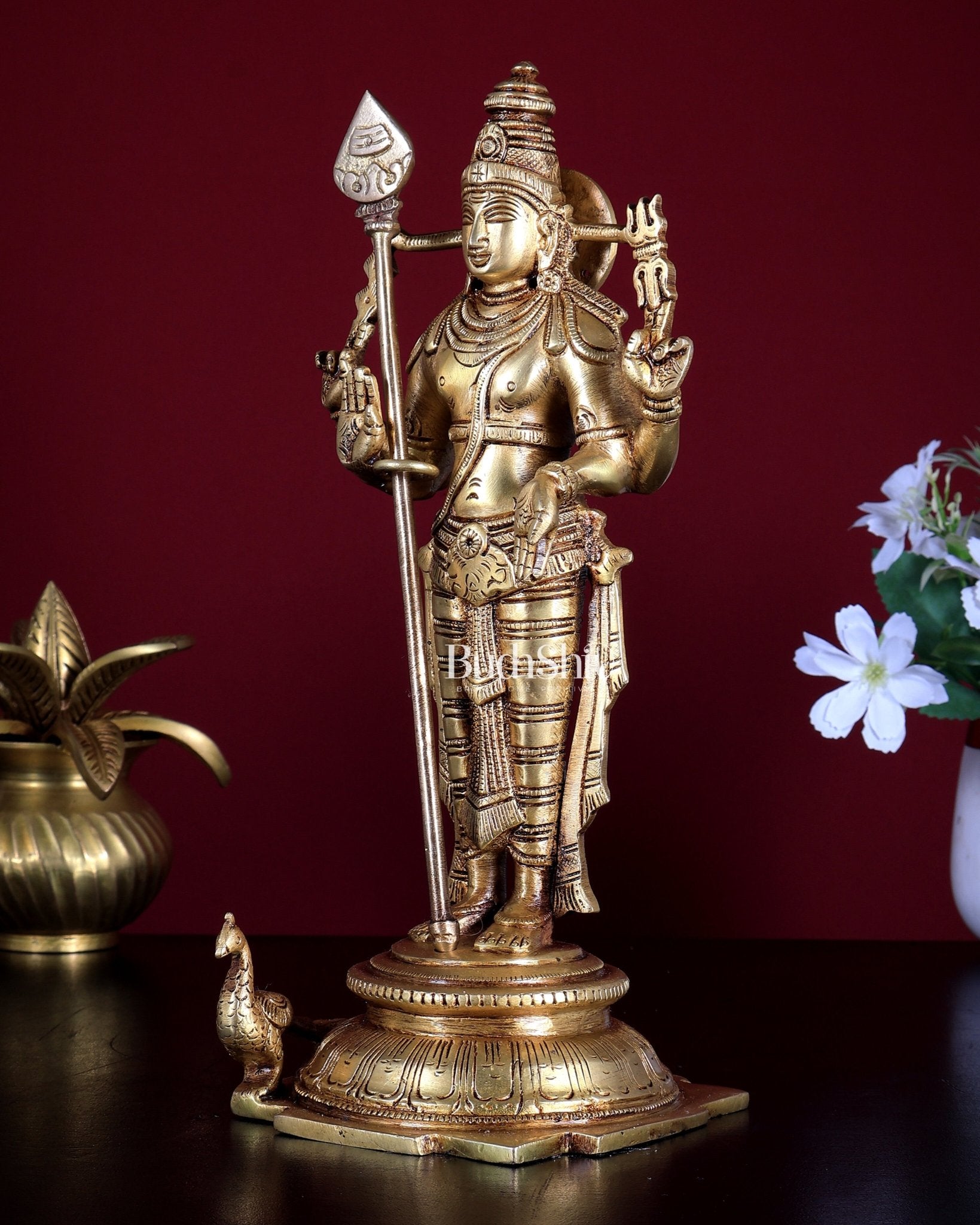 Pure Brass Murugan Swamy Statue 10.5 inch - Budhshiv.com