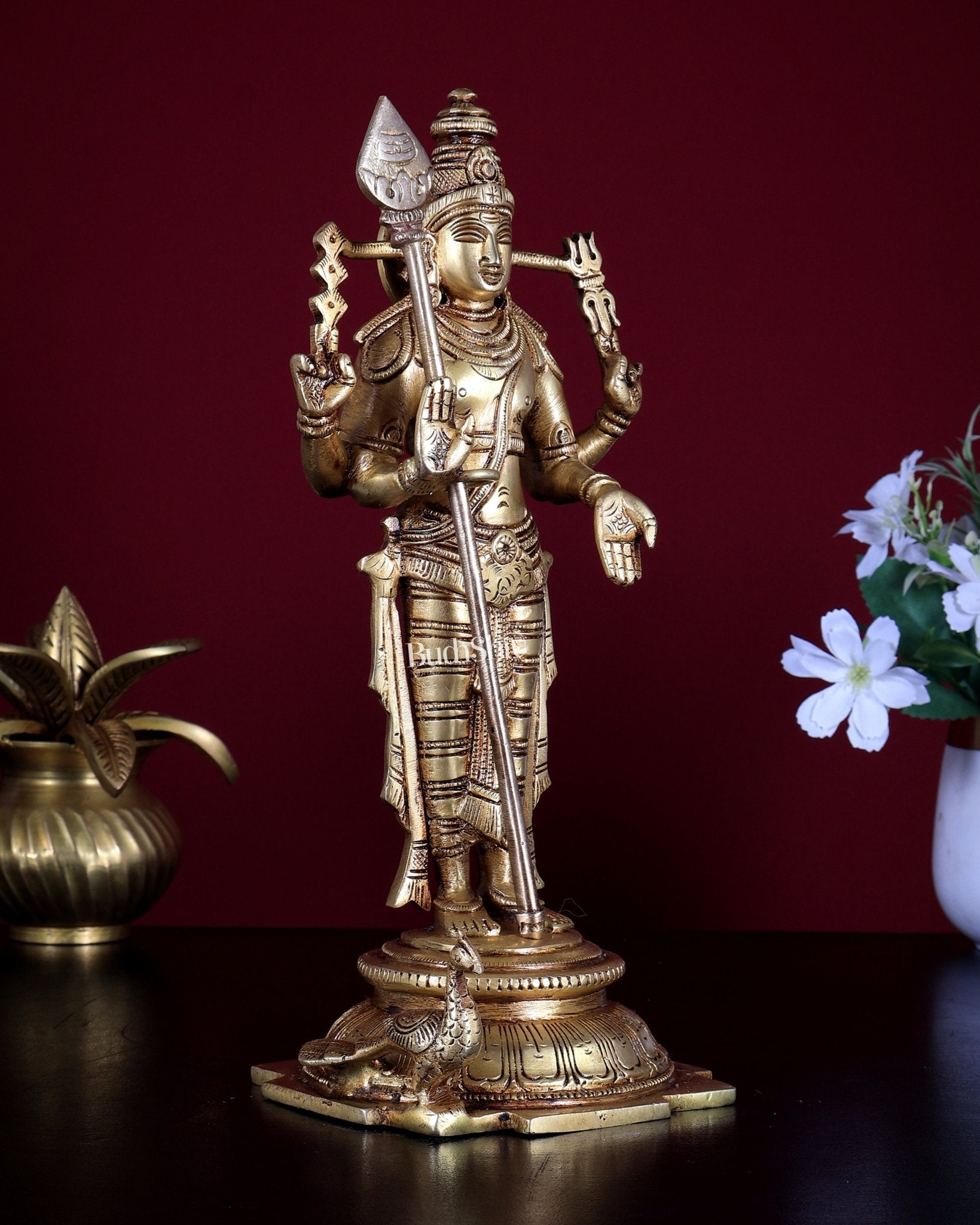 Pure Brass Murugan Swamy Statue 10.5 inch - Budhshiv.com