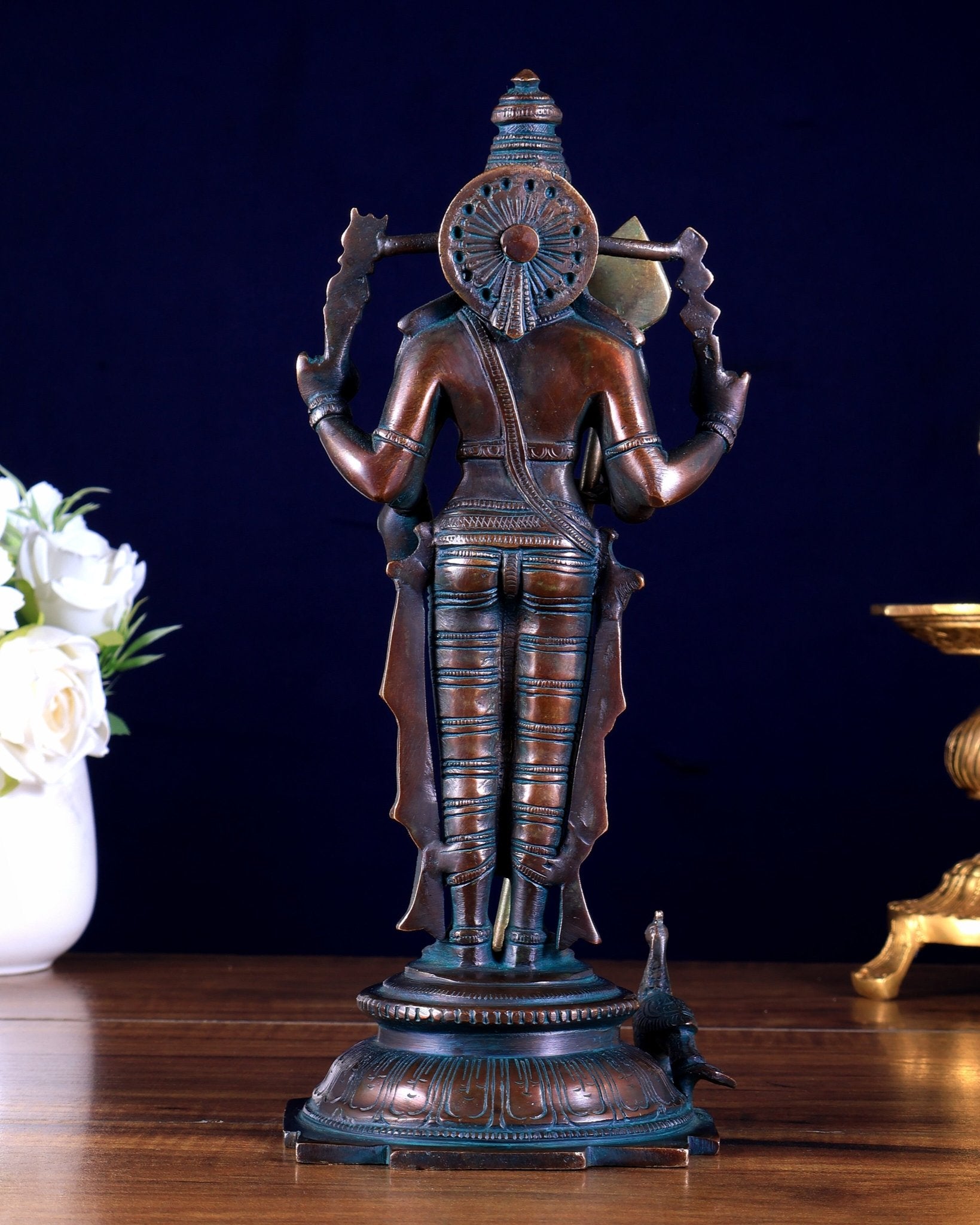 Pure Brass Murugan Swamy Statue bronze tone 10.5" - Budhshiv.com