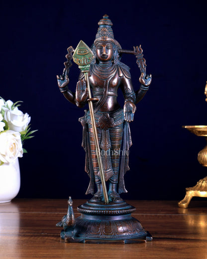 Pure Brass Murugan Swamy Statue bronze tone 10.5" - Budhshiv.com