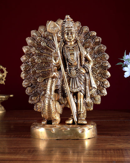 Pure Brass Murugan Swamy with Peacock Idol 9 inch - Budhshiv.com