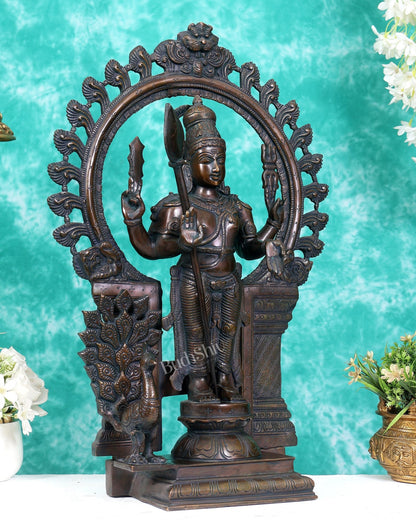 Pure Brass Murugan with Prabhavali Arch 23 inch bronze tone - Budhshiv.com