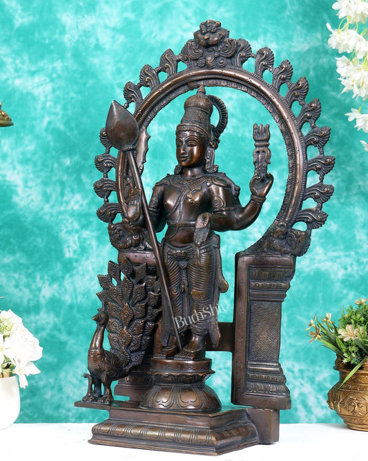 Pure Brass Murugan with Prabhavali Arch 23 inch bronze tone - Budhshiv.com