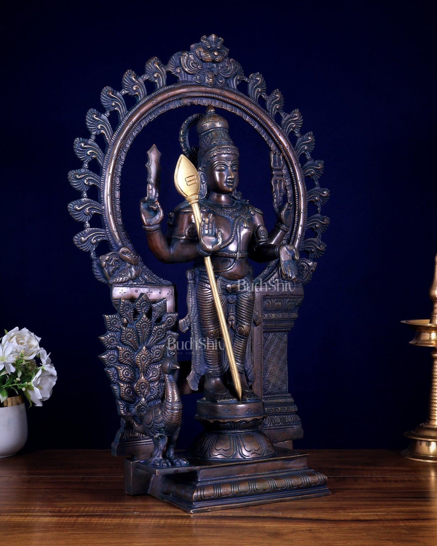 Pure Brass Murugan with Prabhavali Arch 23 inch bronze tone - Budhshiv.com