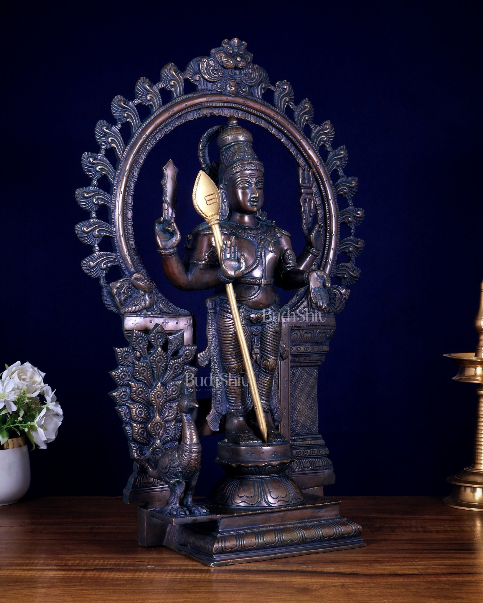 Pure Brass Murugan with Prabhavali Arch 23 inch bronze tone - Budhshiv.com