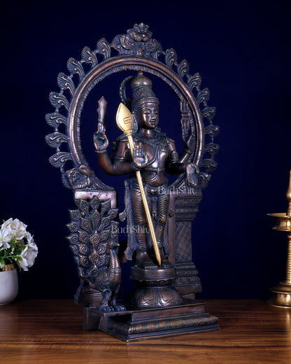 Pure Brass Murugan with Prabhavali Arch 23 inch bronze tone - Budhshiv.com