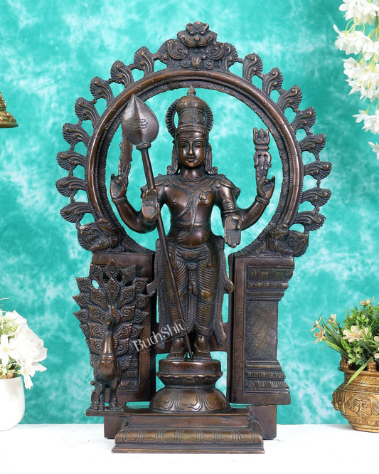 Pure Brass Murugan with Prabhavali Arch 23 inch bronze tone - Budhshiv.com