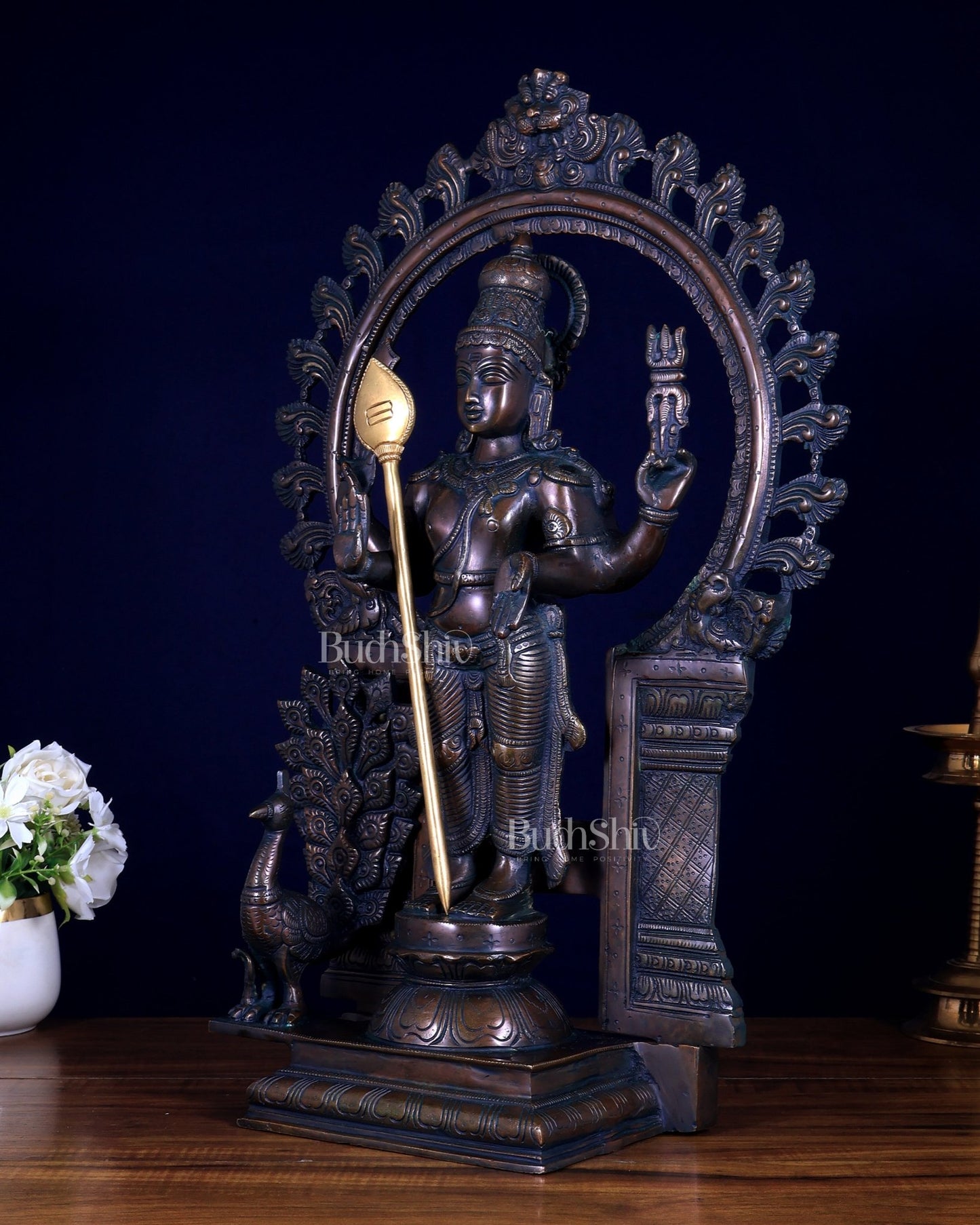 Pure Brass Murugan with Prabhavali Arch 23 inch bronze tone - Budhshiv.com