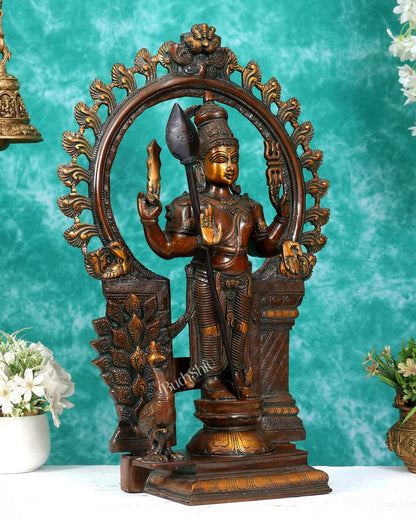 Pure Brass Murugan with Thiruvachi Prabhavali Arch 23 inch Double Chola Tone - Budhshiv.com