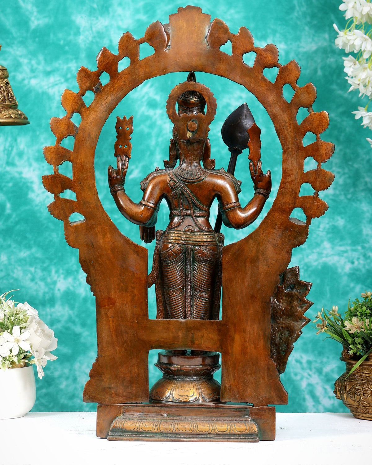 Pure Brass Murugan with Thiruvachi Prabhavali Arch 23 inch Double Chola Tone - Budhshiv.com