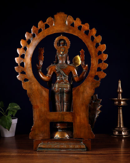 Pure Brass Murugan with Thiruvachi Prabhavali Arch 23 inch Double Chola Tone - Budhshiv.com