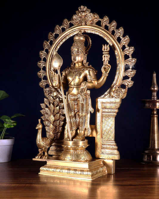 Pure Brass Murugan with Thiruvachi Prabhavali Arch 23 inch - Budhshiv.com