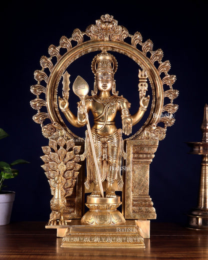Pure Brass Murugan with Thiruvachi Prabhavali Arch 23 inch - Budhshiv.com