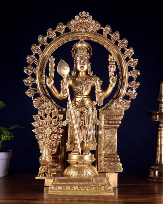 Pure Brass Murugan with Thiruvachi Prabhavali Arch 23 inch - Budhshiv.com