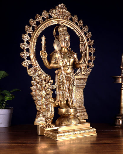 Pure Brass Murugan with Thiruvachi Prabhavali Arch 23 inch - Budhshiv.com