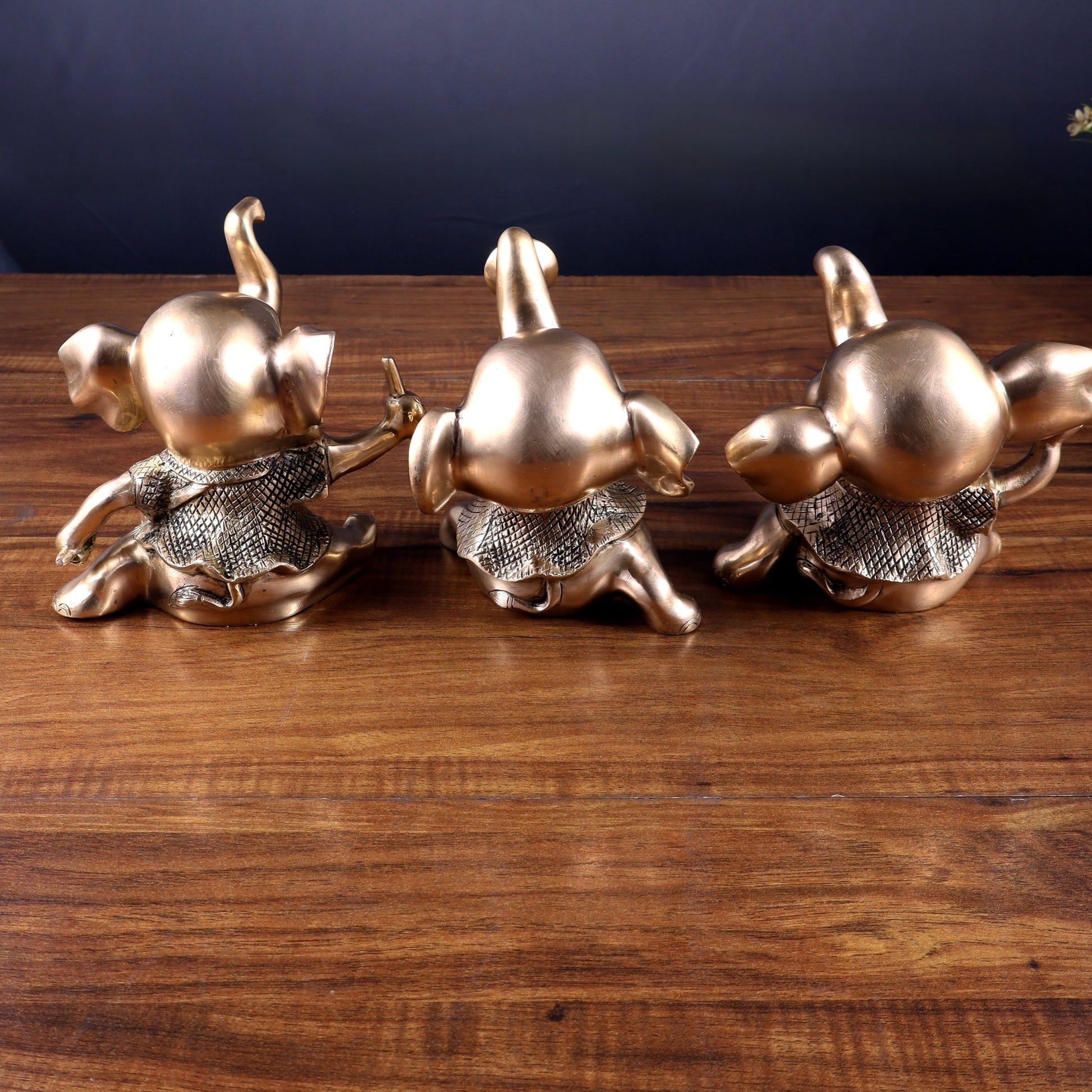 Pure Brass Musical Baby Elephants Set | 7 Inch (17.8 cm) | 8 kg Trio - Budhshiv.com