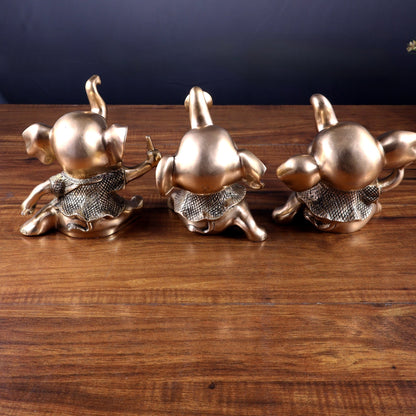 Pure Brass Musical Baby Elephants Set | 7 Inch (17.8 cm) | 8 kg Trio - Budhshiv.com