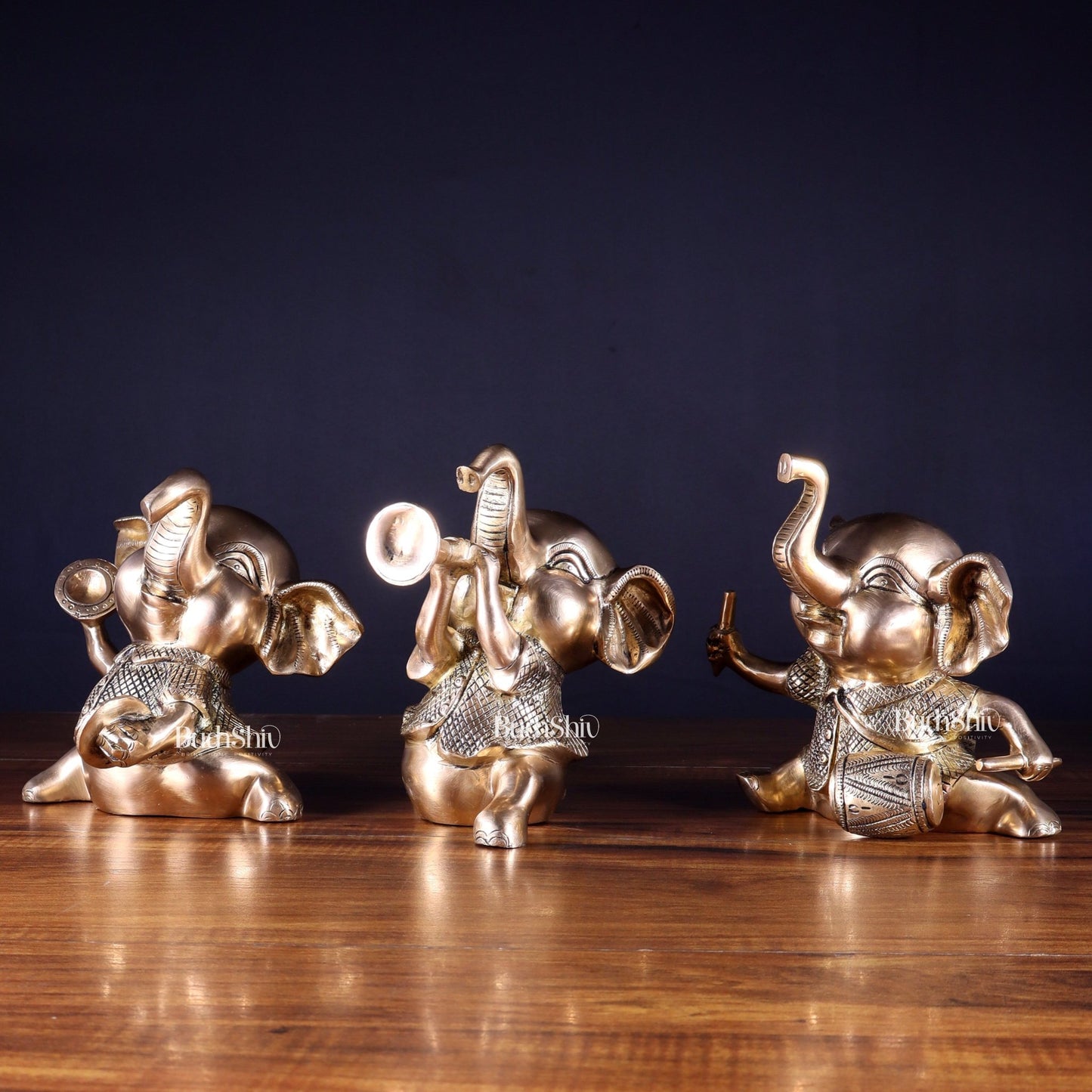 Pure Brass Musical Baby Elephants Set | 7 Inch (17.8 cm) | 8 kg Trio - Budhshiv.com