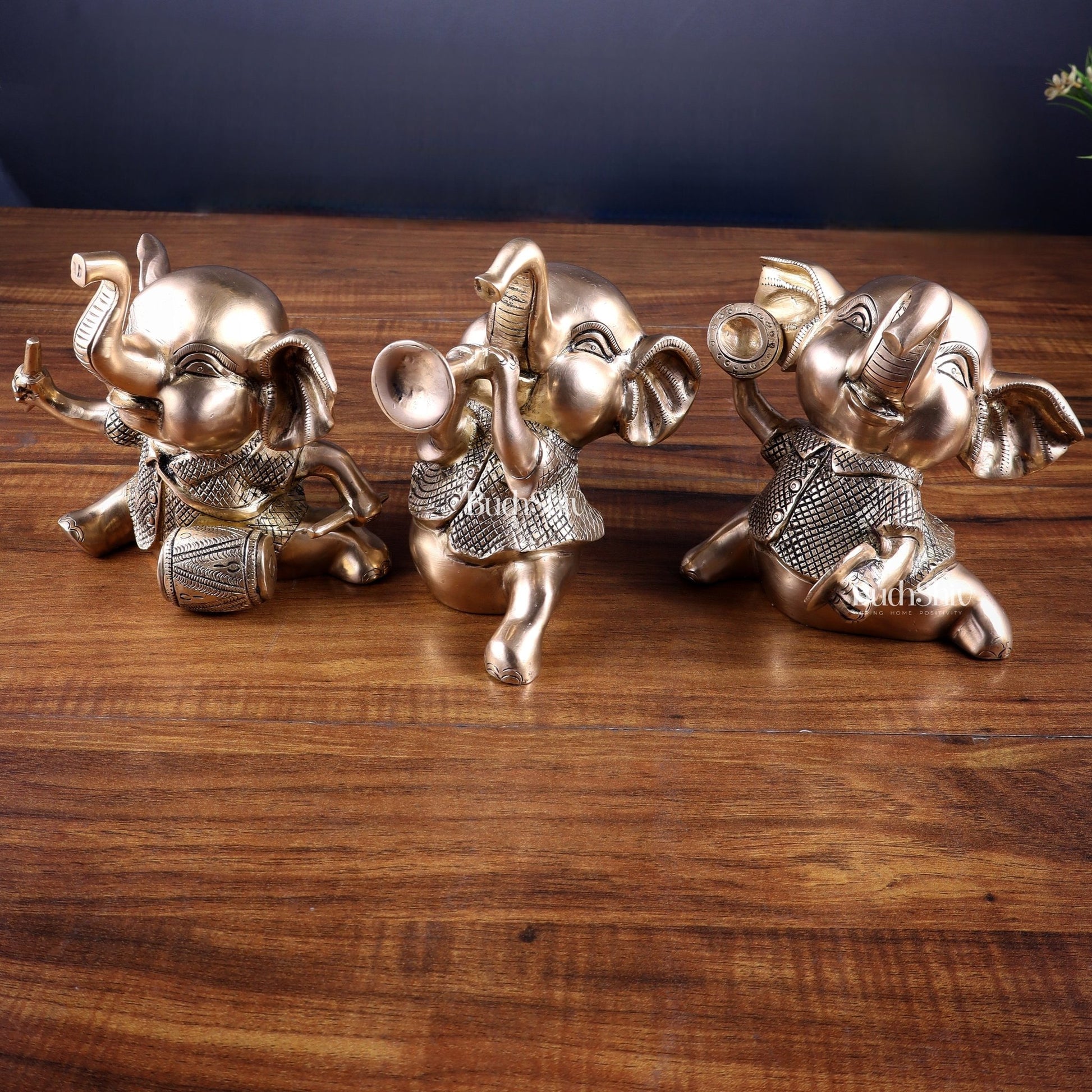 Pure Brass Musical Baby Elephants Set | 7 Inch (17.8 cm) | 8 kg Trio - Budhshiv.com