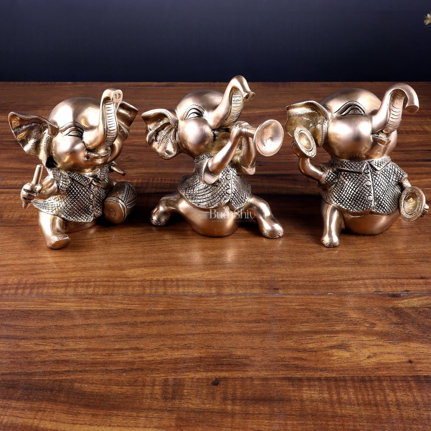 Pure Brass Musical Baby Elephants Set | 7 Inch (17.8 cm) | 8 kg Trio - Budhshiv.com