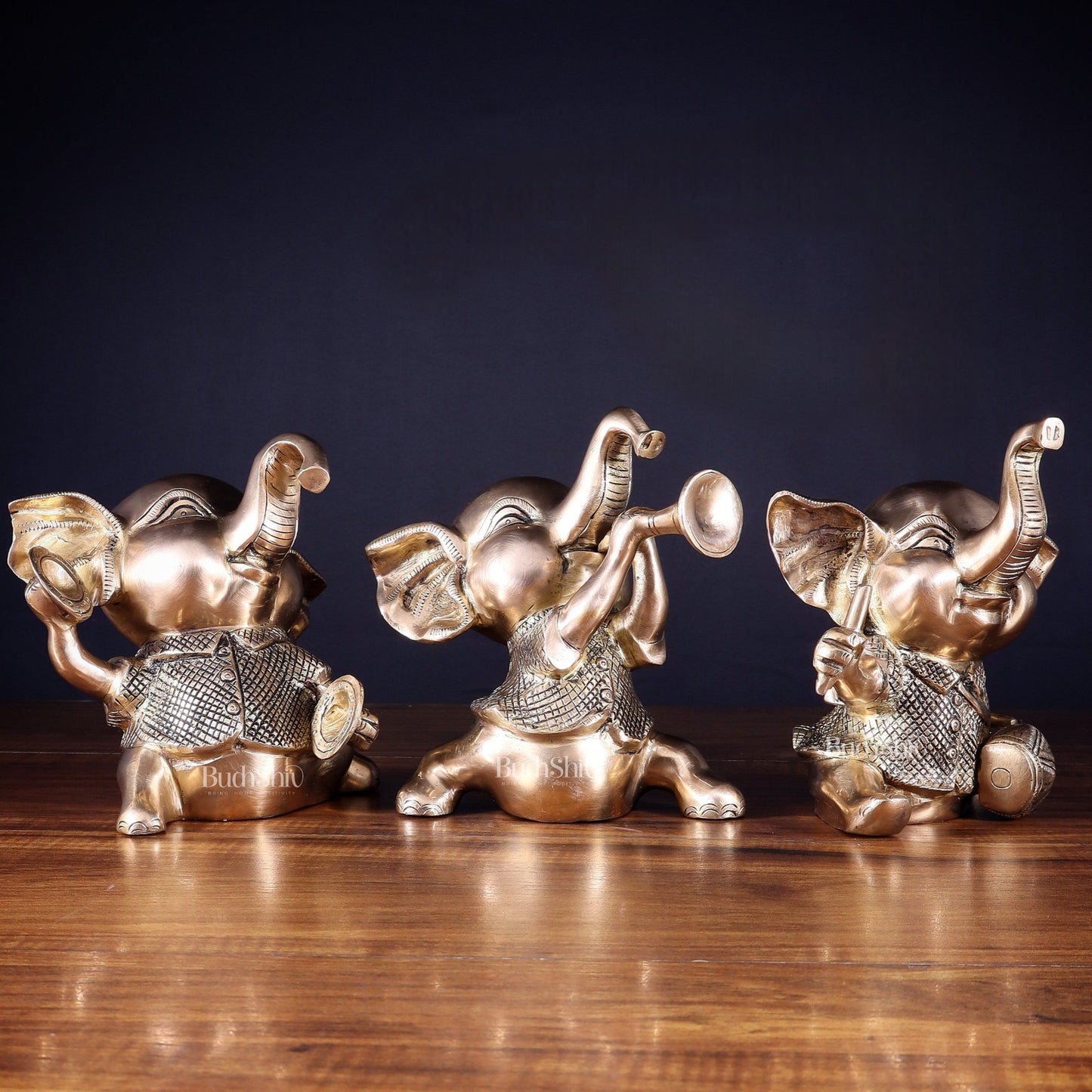 Pure Brass Musical Baby Elephants Set | 7 Inch (17.8 cm) | 8 kg Trio - Budhshiv.com