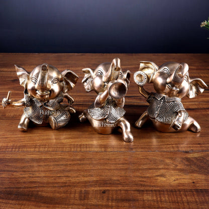 Pure Brass Musical Baby Elephants Set | 7 Inch (17.8 cm) | 8 kg Trio - Budhshiv.com