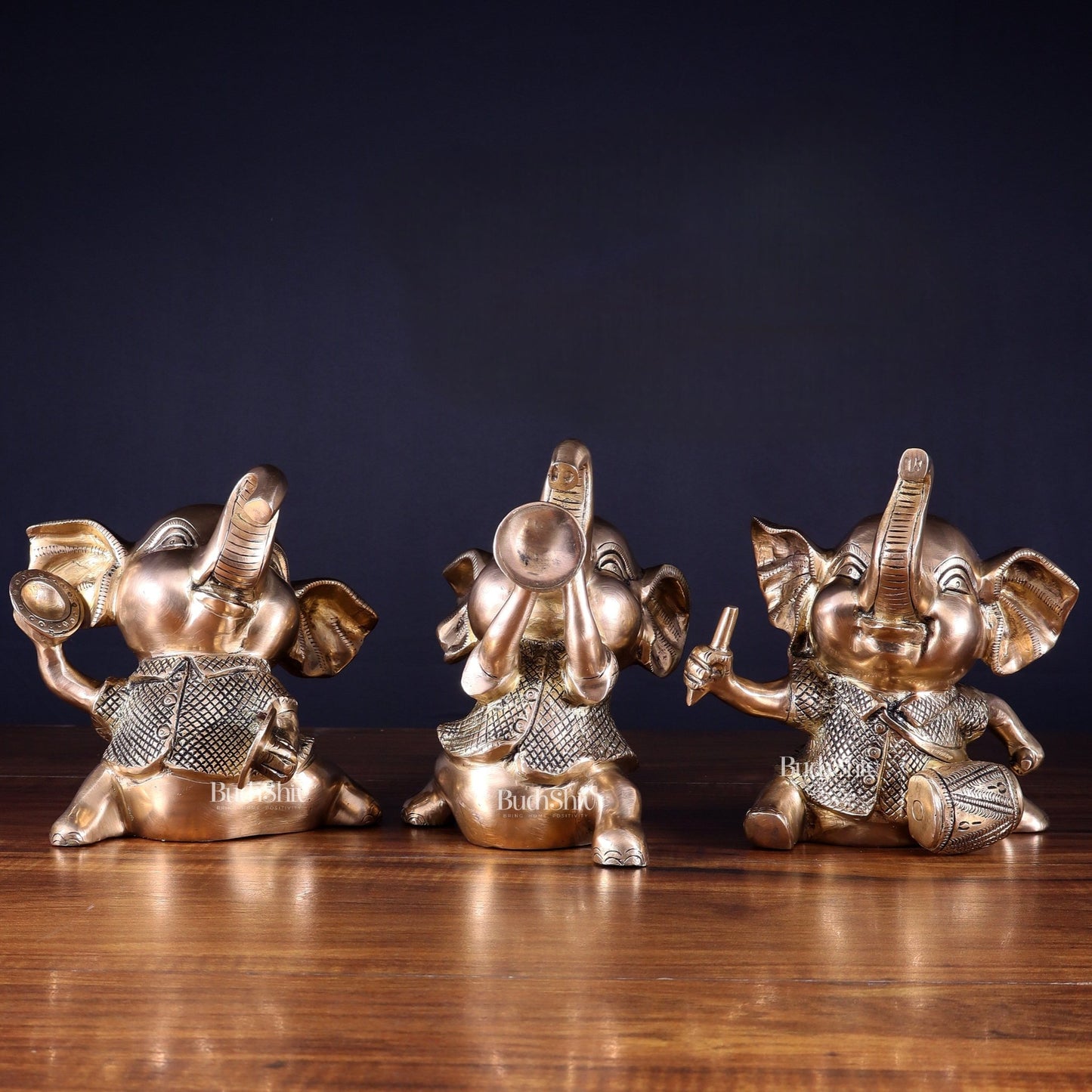 Pure Brass Musical Baby Elephants Set | 7 Inch (17.8 cm) | 8 kg Trio - Budhshiv.com