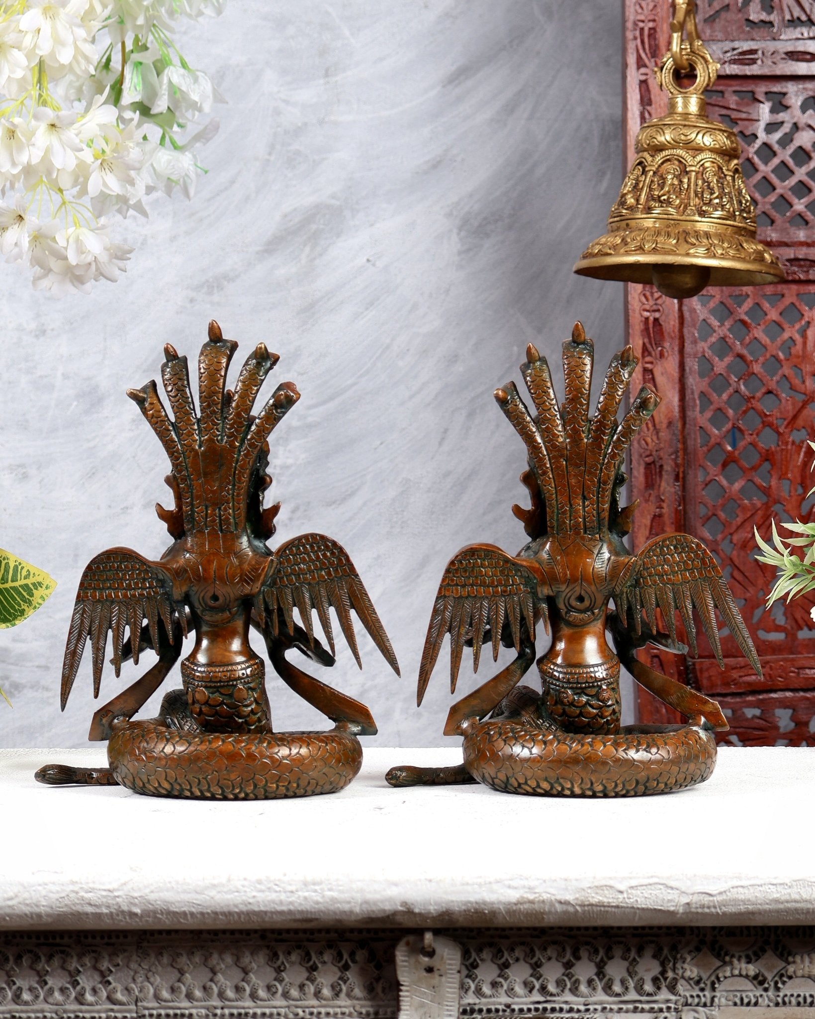 Pure Brass Naga Kanya Idol – Chola Tone Finish 8.5" pair - Budhshiv.com