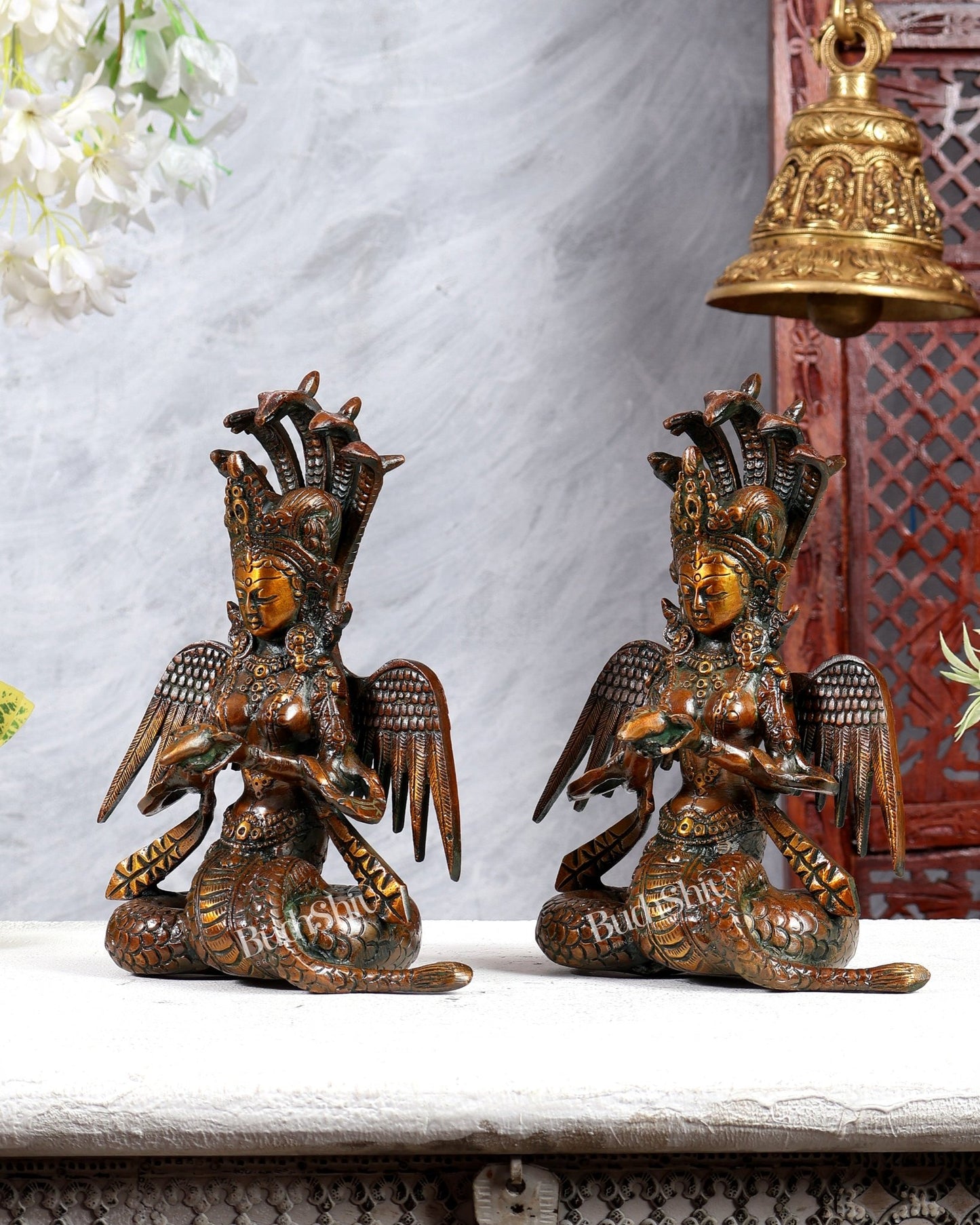 Pure Brass Naga Kanya Idol – Chola Tone Finish 8.5" pair - Budhshiv.com