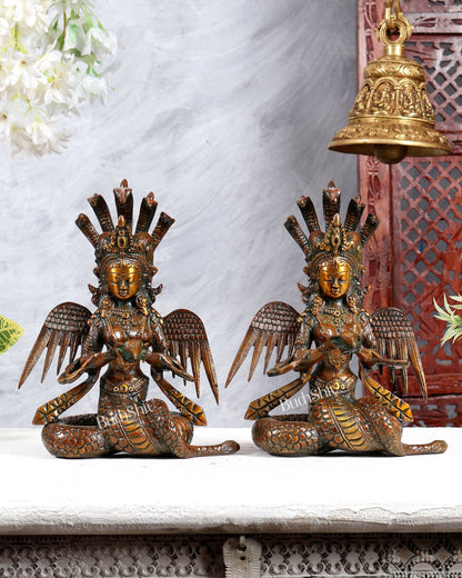 Pure Brass Naga Kanya Idol – Chola Tone Finish 8.5" pair - Budhshiv.com