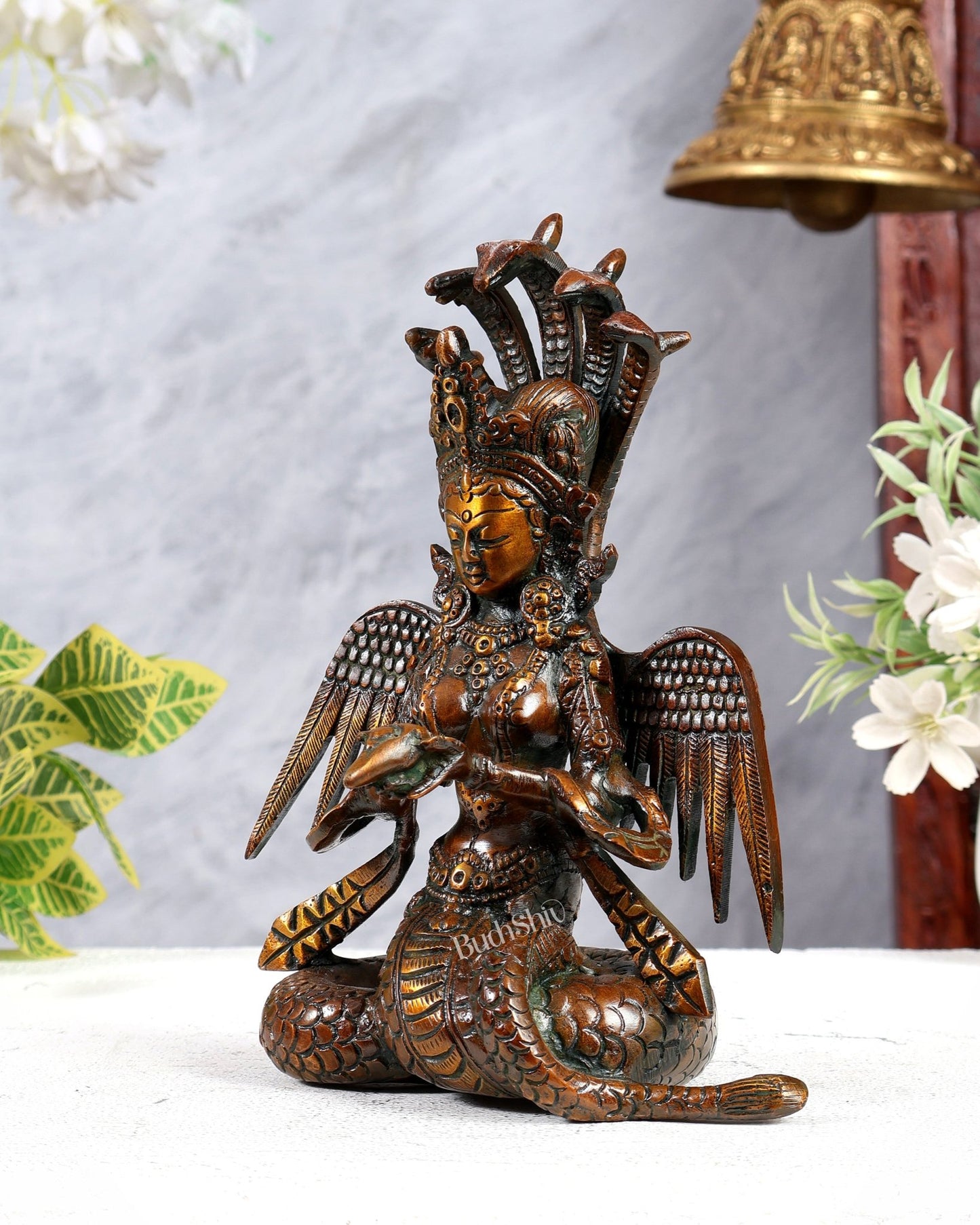 Pure Brass Naga Kanya Idol – Chola Tone Finish 8.5" - Budhshiv.com