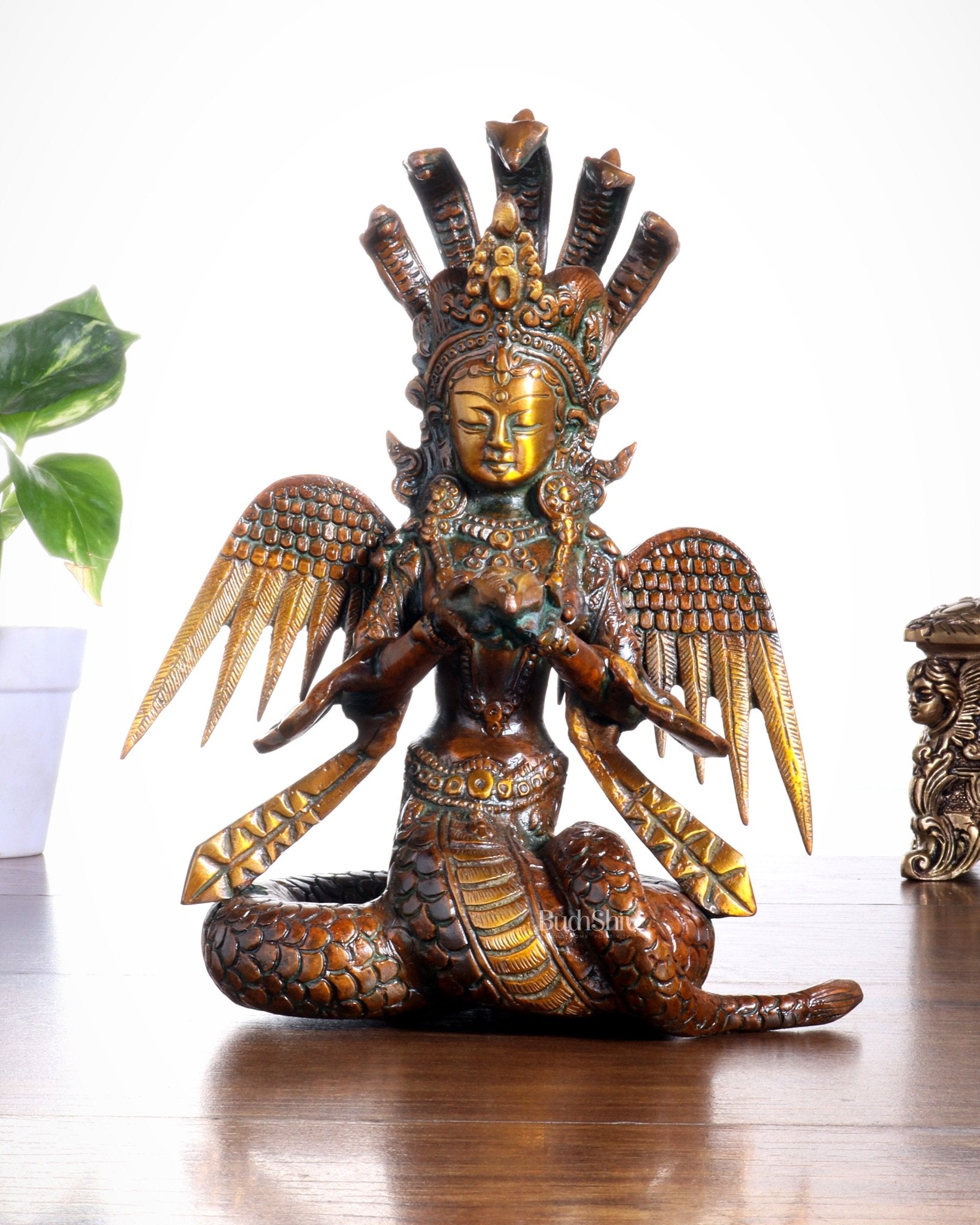 Pure Brass Naga Kanya Idol – Chola Tone Finish 8.5" - Budhshiv.com