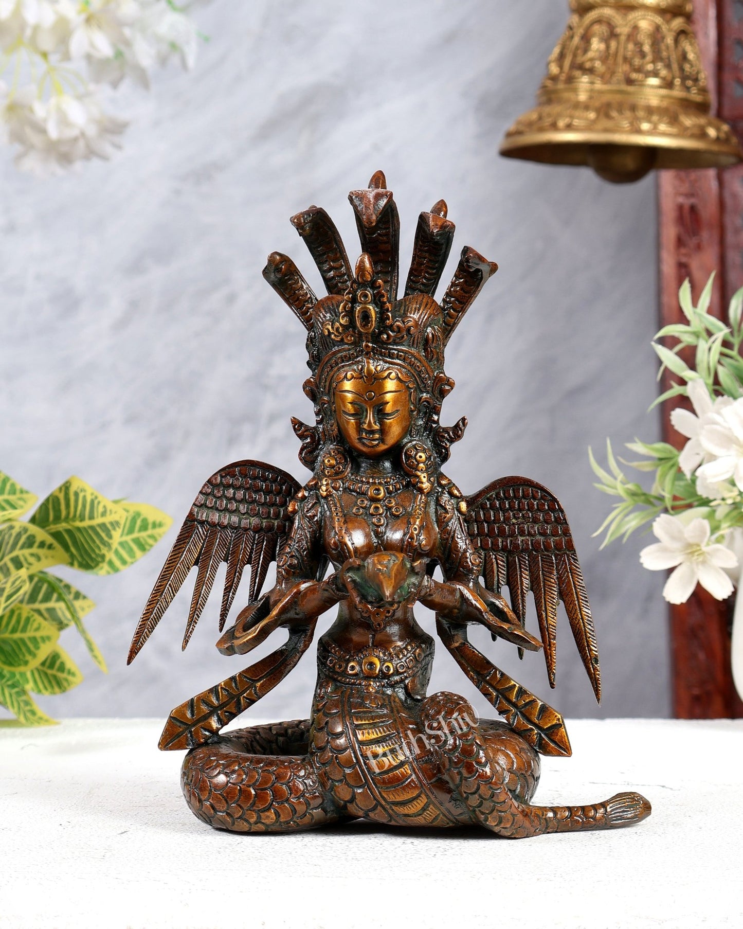 Pure Brass Naga Kanya Idol – Chola Tone Finish 8.5" - Budhshiv.com